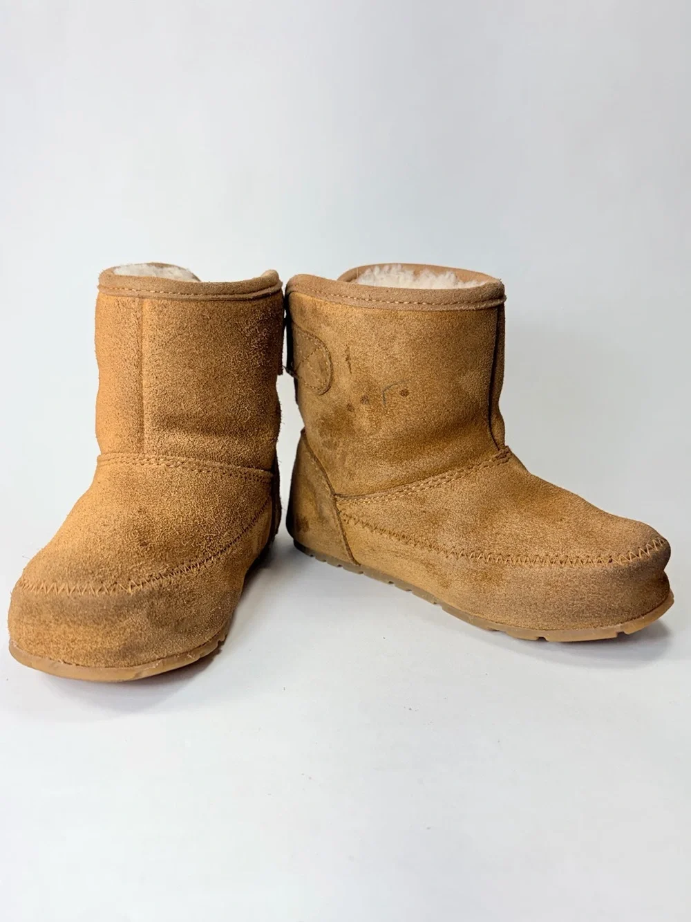 L.L. Bean Kids Suede Shearling Brown Camel Velcro Boots Toddler 6 Unisex